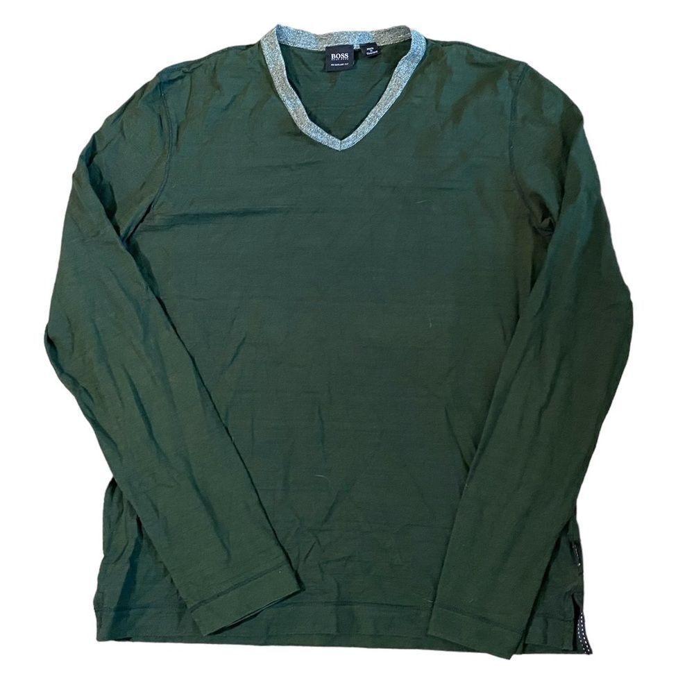 Mens Hugo Boss Long Sleeve Green Tshirt